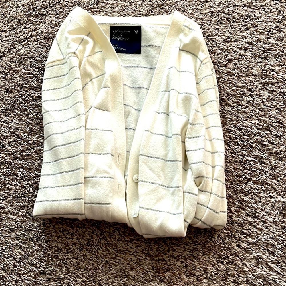 Cream and silver button up American Eagle outfitters top.